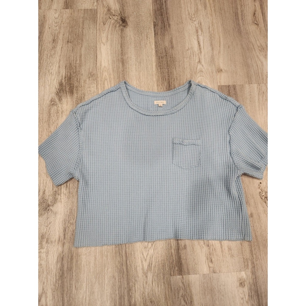 Anthropologie Pilcro Oversize Waffle Knit Crop Top Lt. Blue Boxy Tee Cotton XS‎